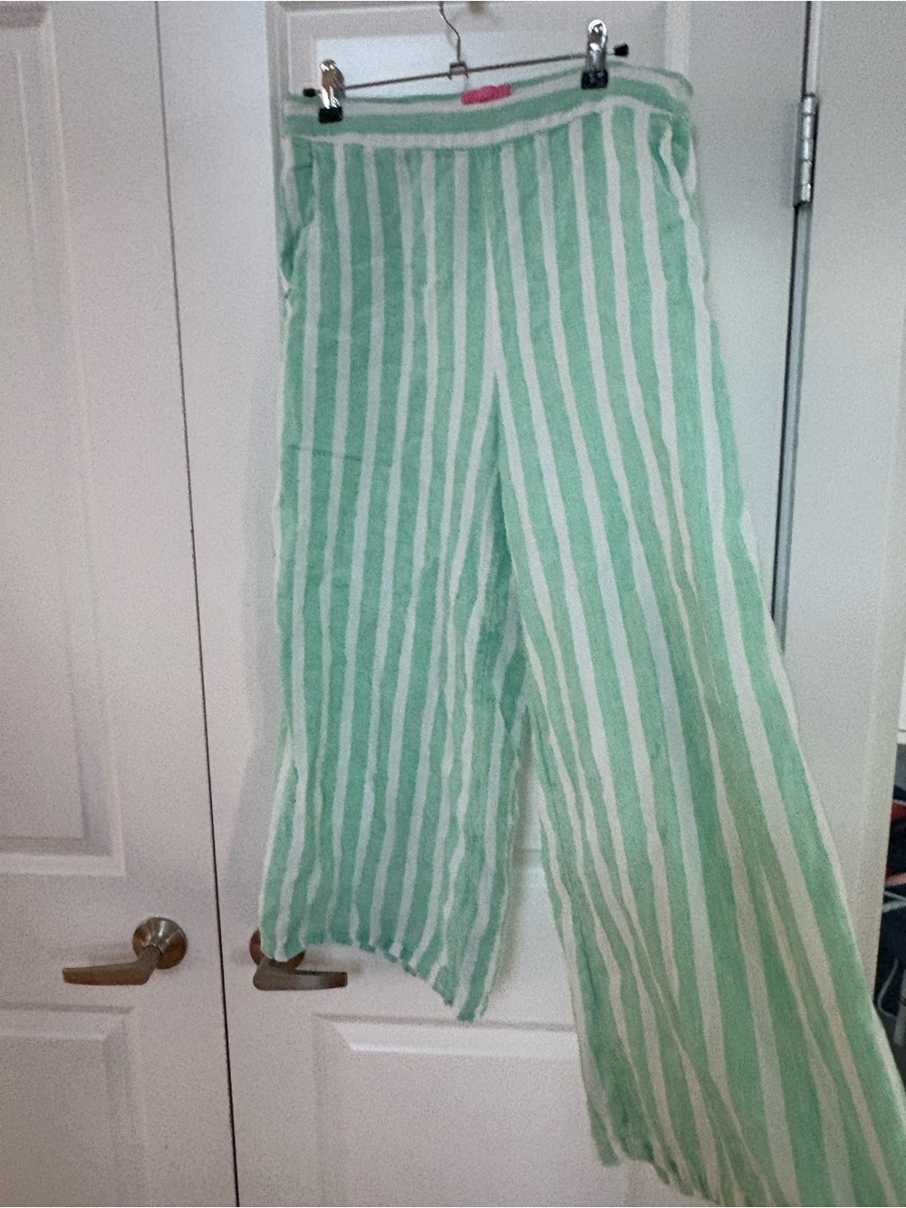 Wide Leg Linen Isaac Mizrahi Mint and White Striped Pants Women’s Large